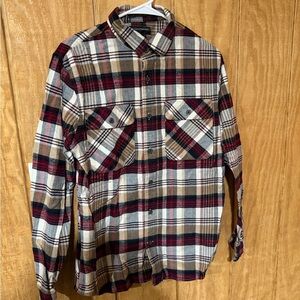 Banana Republic Men's Red and Black Plaid Shirt